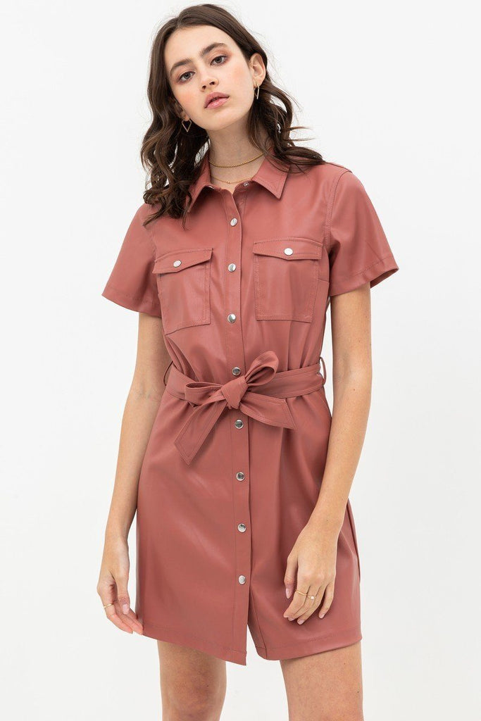 Comfy Mauve Pleather Dress