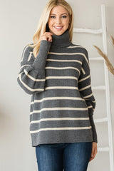 激レア　イッセイミヤケ　STRIPED RAIN HIGH NECK TOPS Perfect Grey Heavy Knit Striped Turtle Neck Sweater | Uptown