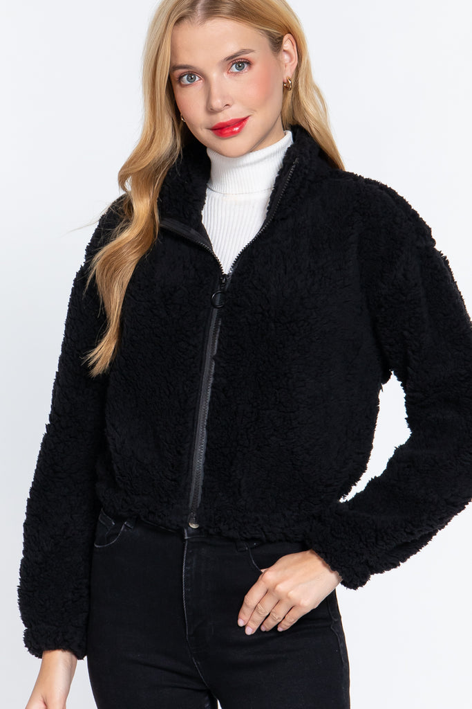 Black Faux Fur Zip-up Jacket