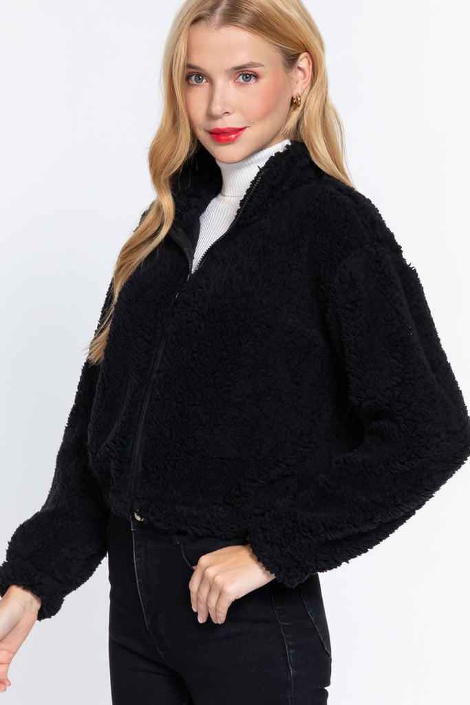 Black Faux Fur Zip-up Jacket