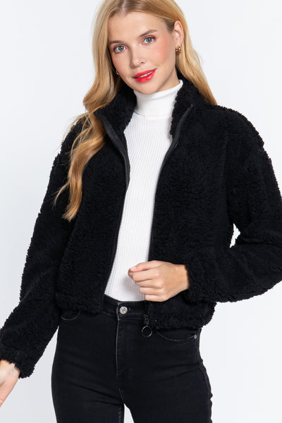 Black Faux Fur Zip-up Jacket