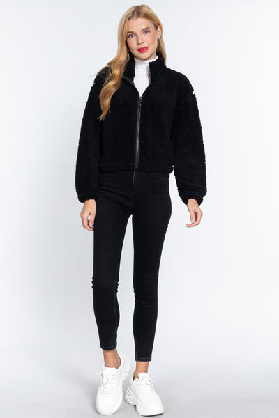 Black Faux Fur Zip-up Jacket