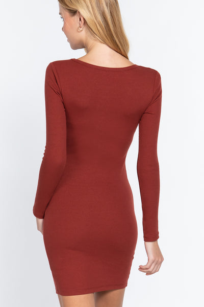 Angelina Rust V-neck Mini Rib Dress