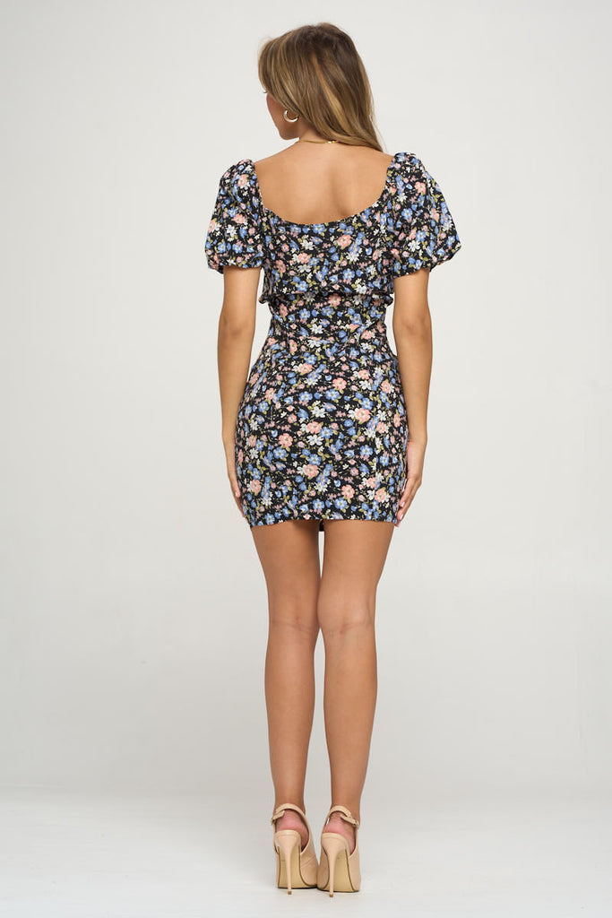 Fit Perfect Floral Puff Sleeve Bodycon Dress