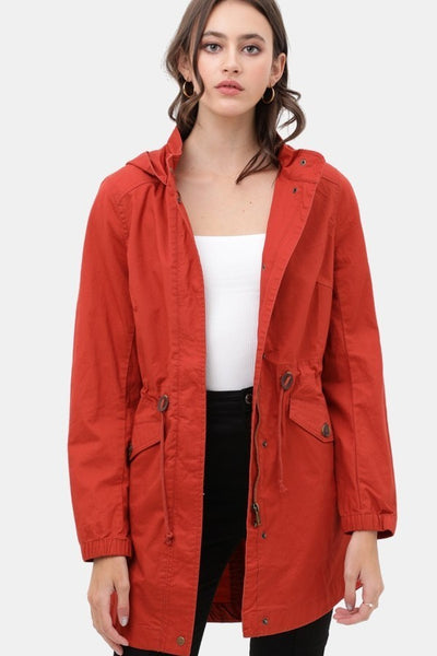 Long Line Hooded Utility Rust Jacket Coat