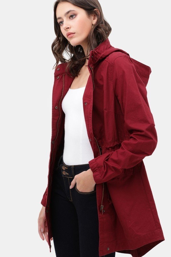 Long Line Hooded Utility Wine Jacket Coat