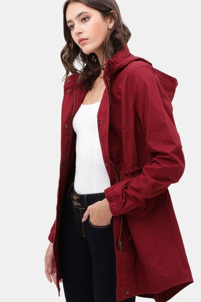Long Line Hooded Utility Wine Jacket Coat