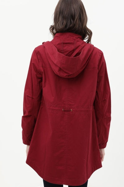 Long Line Hooded Utility Wine Jacket Coat