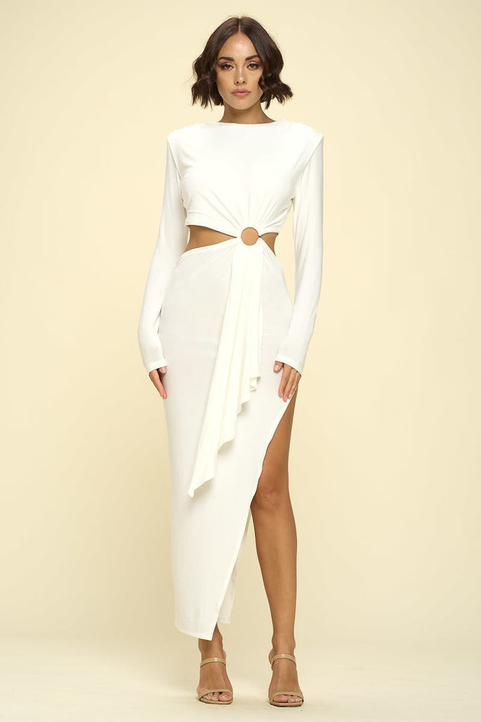 Bodycon Off White Cut Out Midi Dress