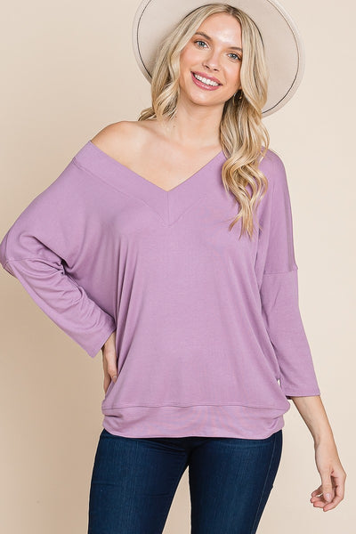 Solid Rib Modal Casual Lavender Top