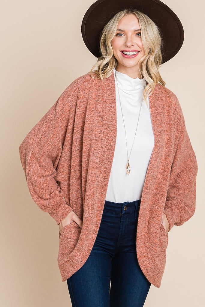 Cozy Coral Circle Cardigan With Side Pockets