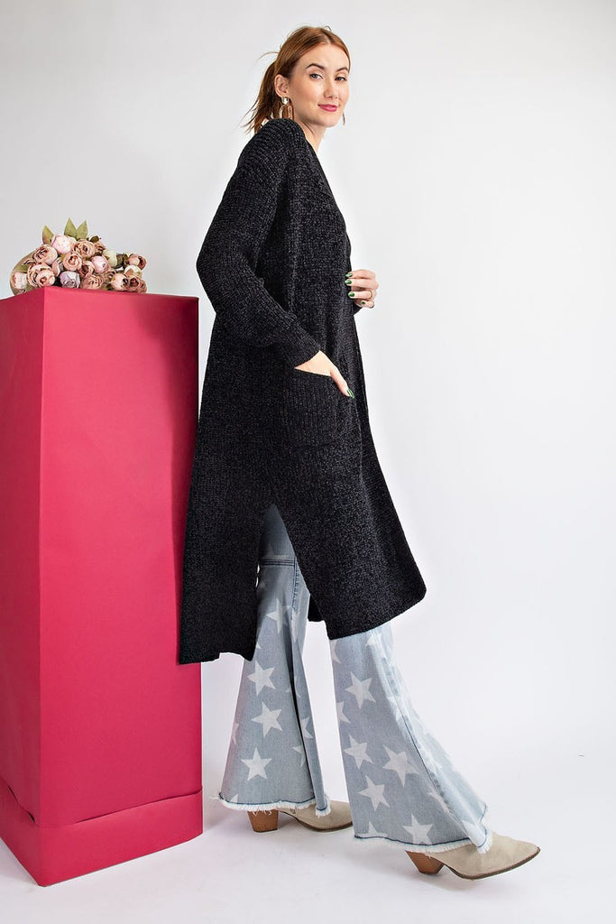 Black Velvet Thread Maxi Cardigan