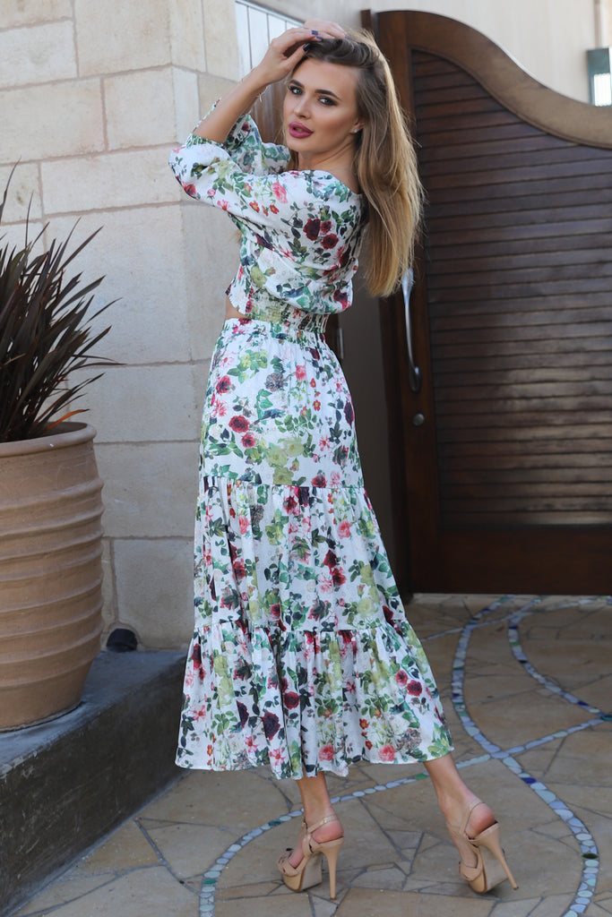 GARDEN GODDESS WHITE FLORAL CROP TOP