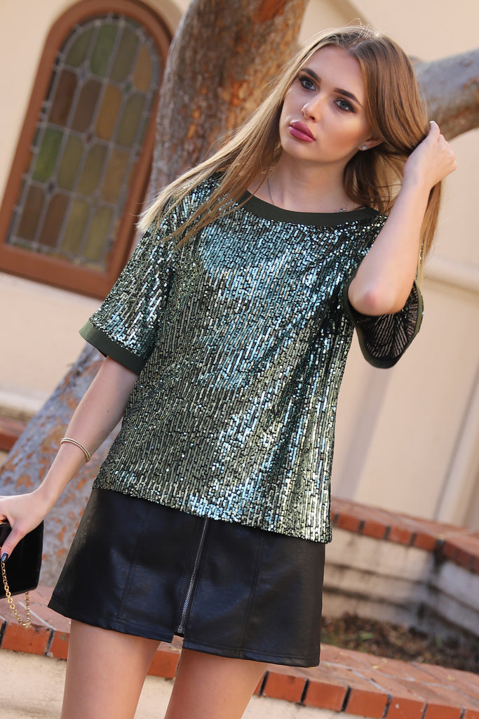 DAZZLING EVERGREEN SEQUIN TOP