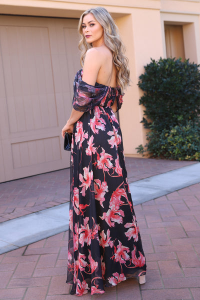 LOVE AND LUXURY BLACK FLORAL MAXI DRESS