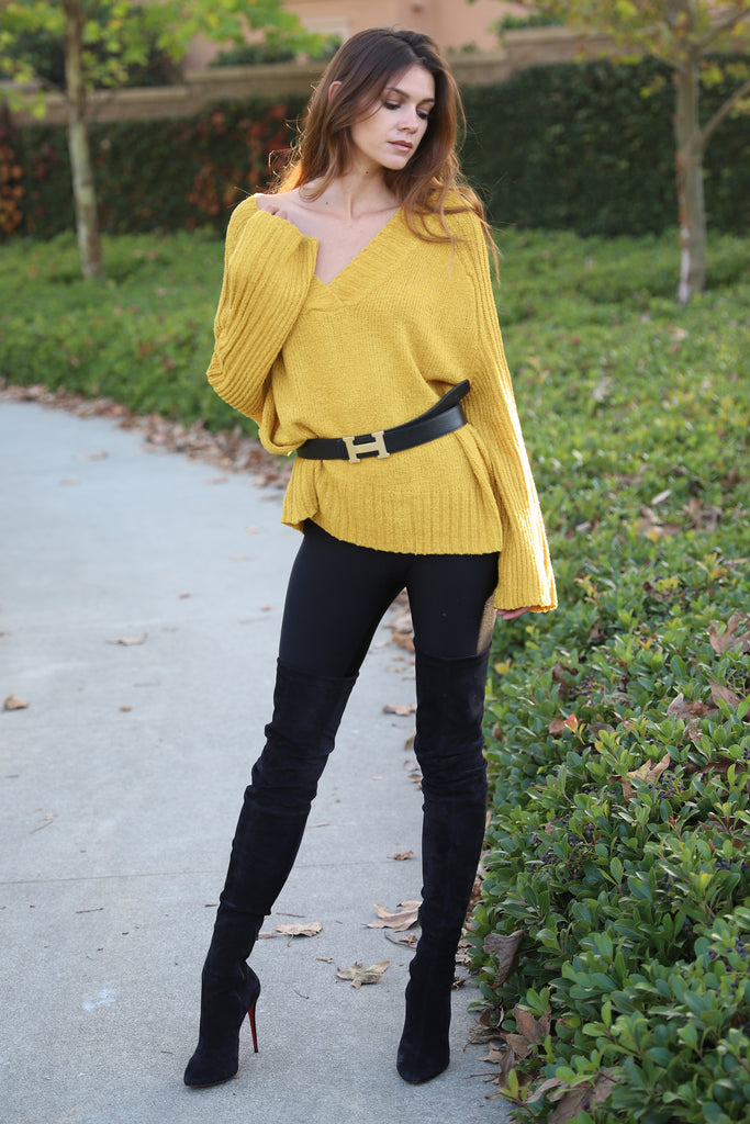 LOVE SNUGGLE MUSTARD KNIT SWEATER