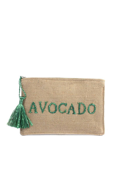 Designer Avocado Woven Fabric Clutch
