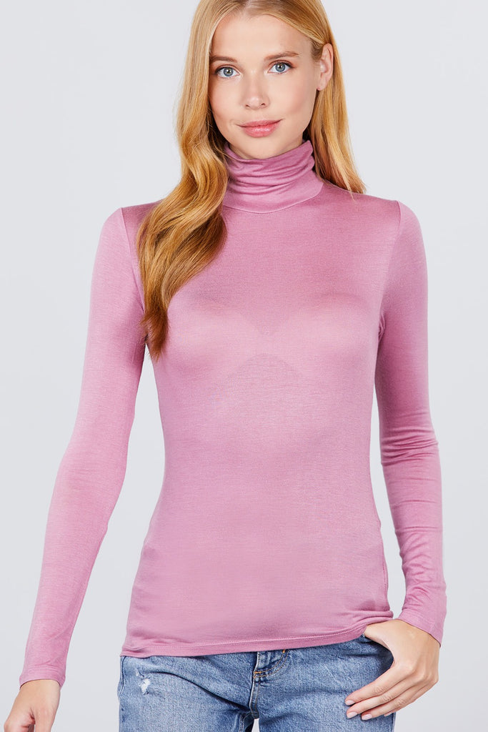 Turtle Neck Pink Rayon Jersey Top