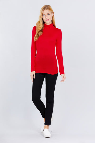 Turtle Neck Red Rayon Jersey Top