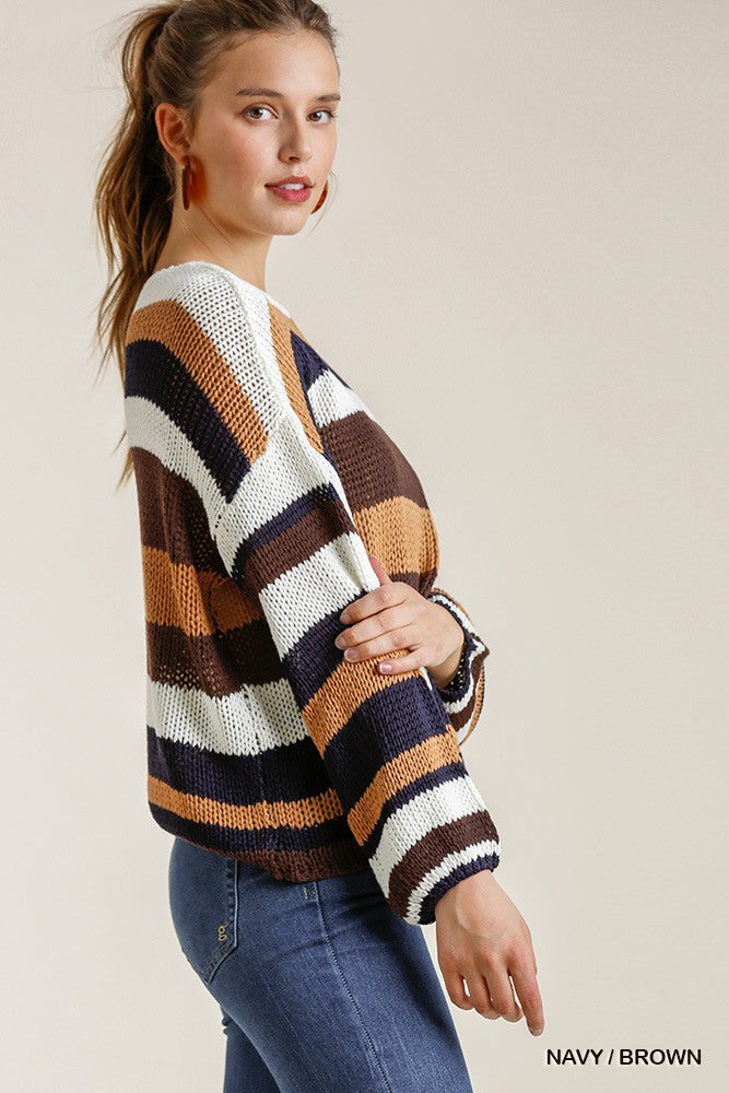 Sassy Stripe Round Neck Knit Sweater