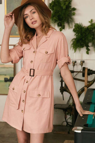 Life Love Drop Shoulder Tie Belted Dress