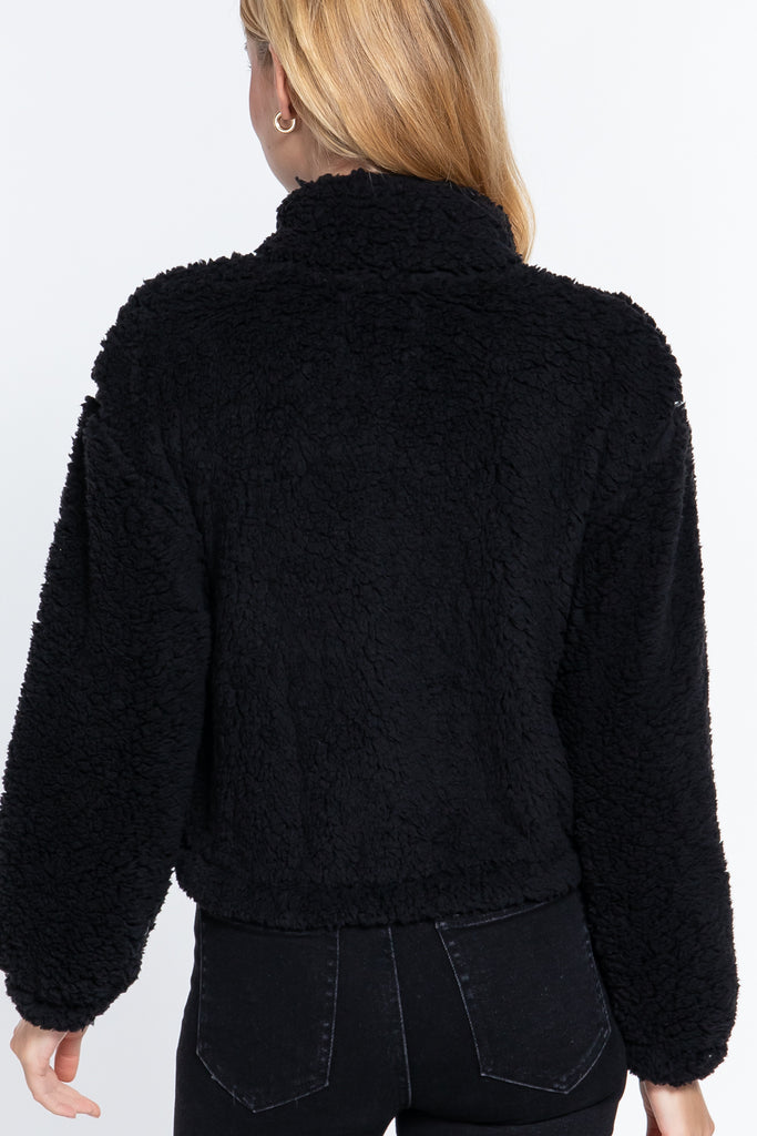 Black Faux Fur Zip-up Jacket