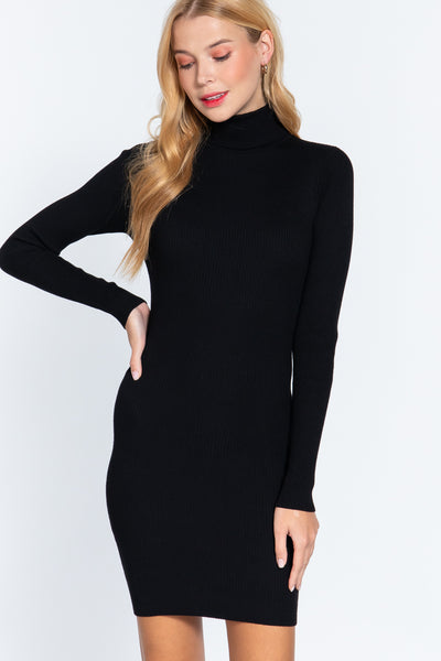 Sofia Turtle Neck Sweater Black Mini Dress