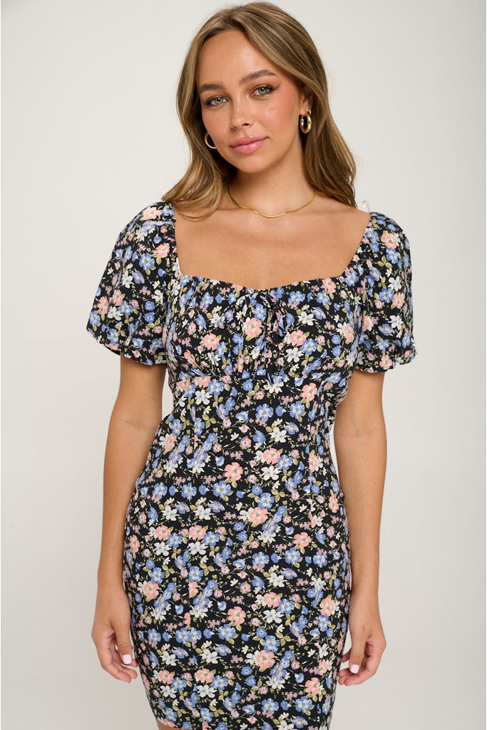 Fit Perfect Floral Puff Sleeve Bodycon Dress