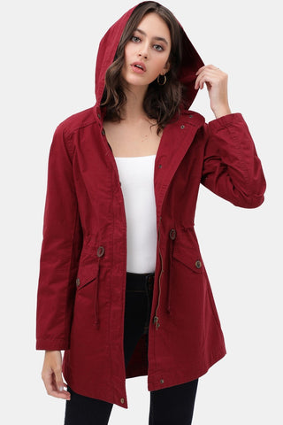 Long Line Hooded Utility Wine Jacket Coat