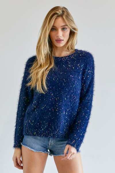 Cute Multi Color Polak Dot Navy Sweater