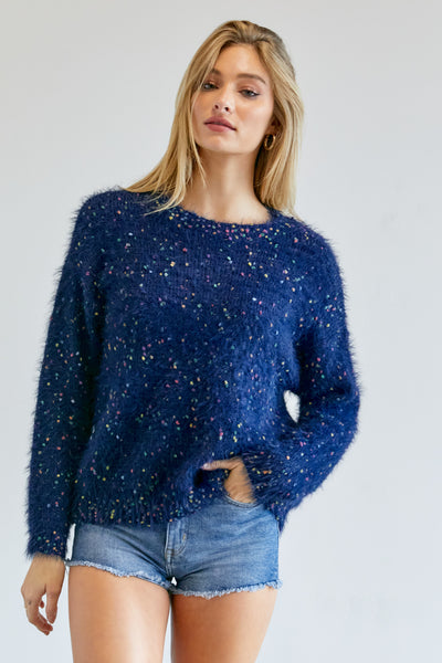 Cute Multi Color Polak Dot Navy Sweater