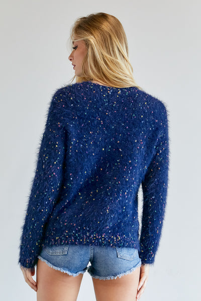 Cute Multi Color Polak Dot Navy Sweater