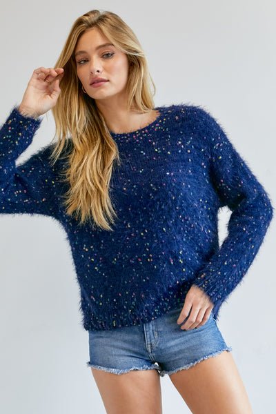 Cute Multi Color Polak Dot Navy Sweater