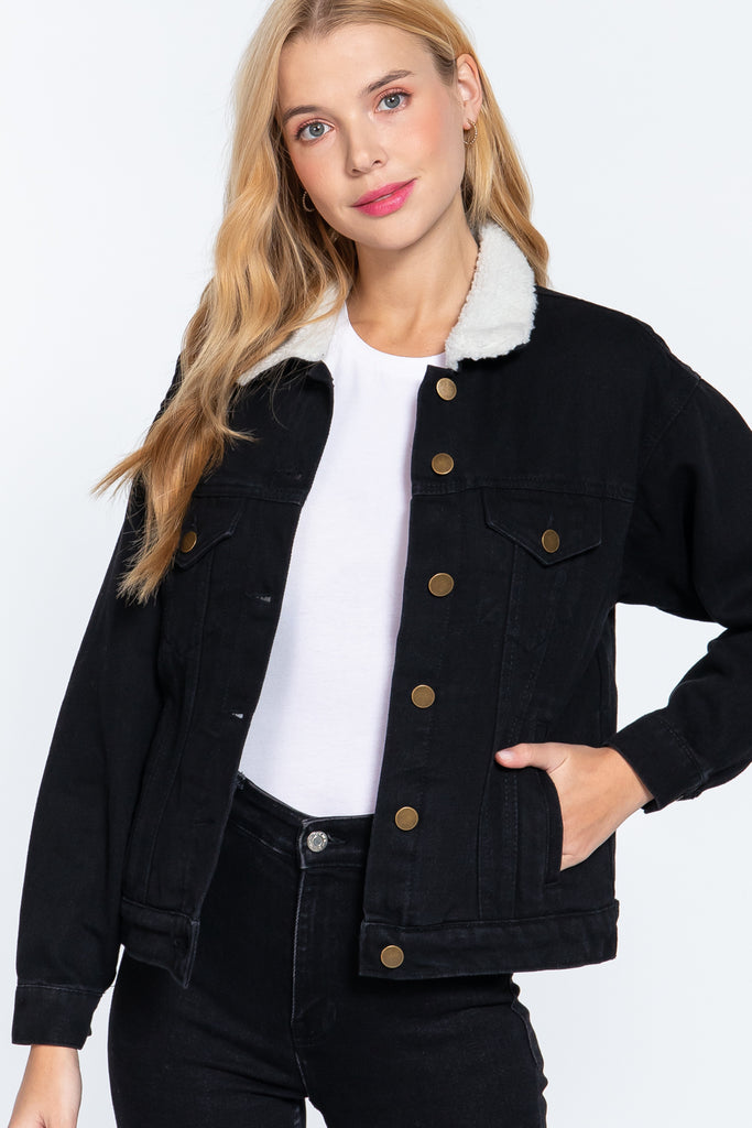 VOLCOM Jeans Denim Trucker Jean Jacket, Detachable Faux Fur Collar Women's  M | eBay