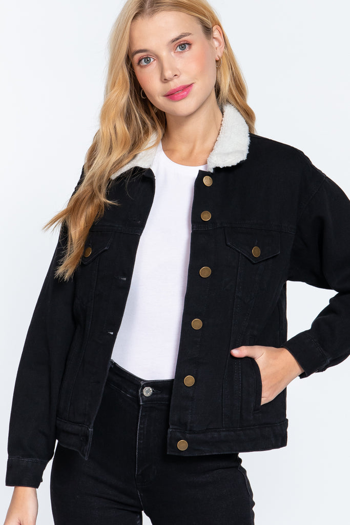 Oversized black jean jacket sales