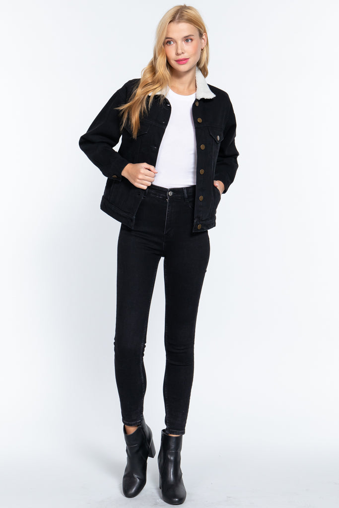 Oversized denim jacket with fur clearance