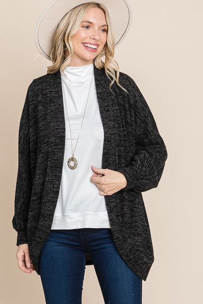 Cozy Black Circle Cardigan With Side Pockets