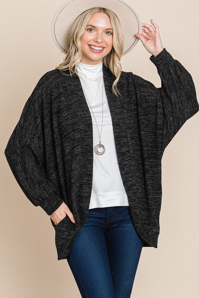 Cozy Black Circle Cardigan With Side Pockets