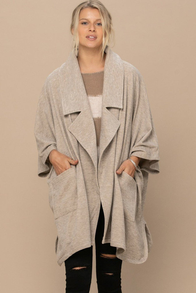 Solid Knit Oversized Taupe Trench Jacket
