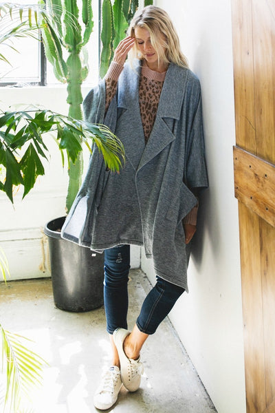 Solid Knit Oversized Denim Trench Jacket