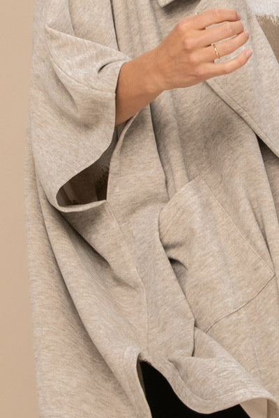 Solid Knit Oversized Taupe Trench Jacket