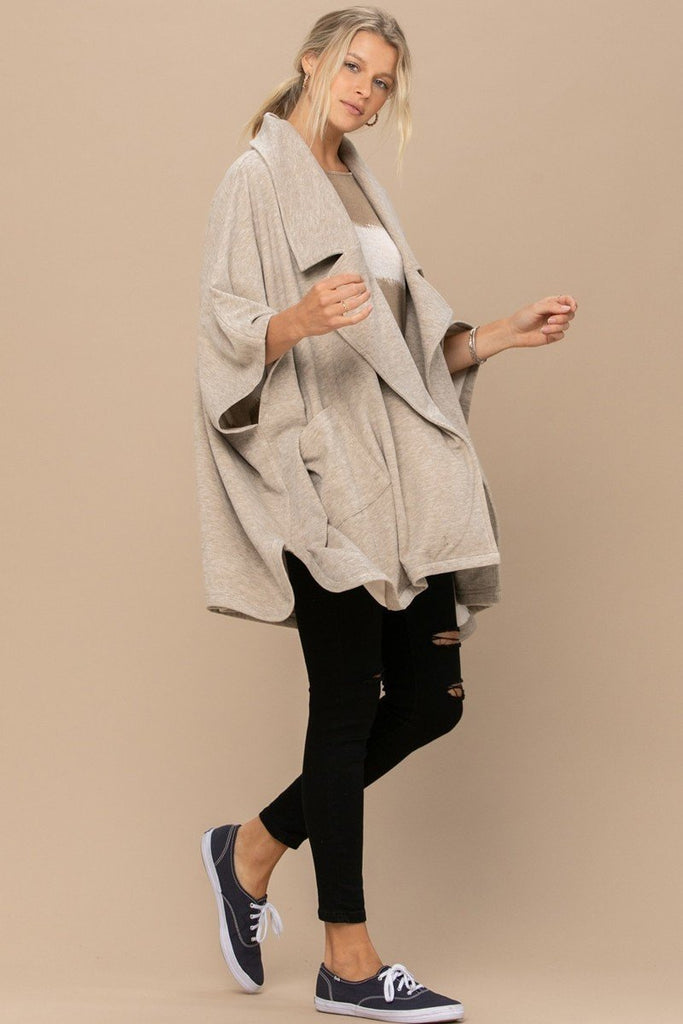 Solid Knit Oversized Taupe Trench Jacket
