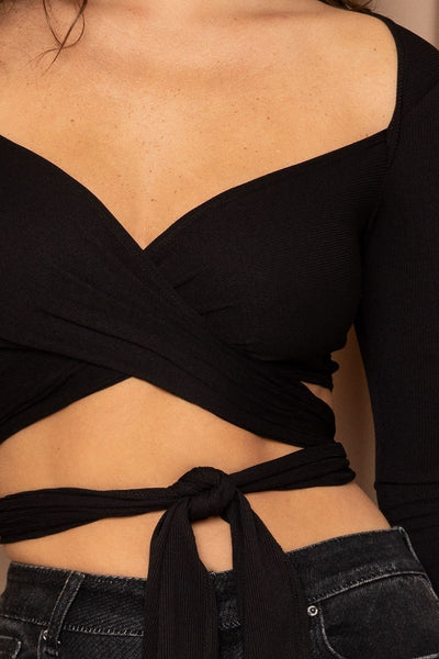 Uptown Ribbed Long Strap Wrap Tie Crop Top