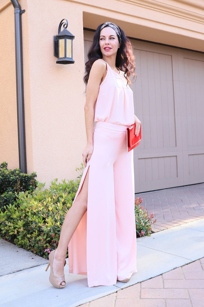 SLEEK STYLE HIGH WAISTED BLUSH PANTS