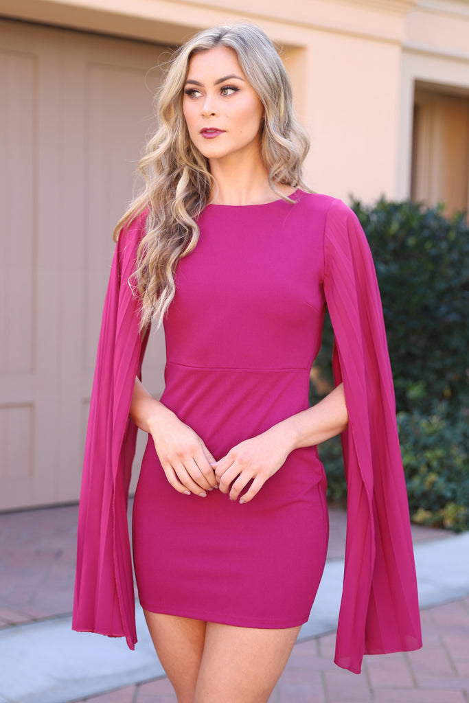 BOSS LADY MINI FUSCHIA CAPE DRESS | Uptown American BOSS LADY MINI FUSCHIA CAPE DRESS | Uptown American